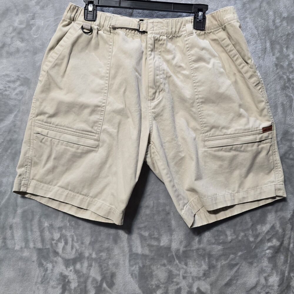 JEEP Men's Large Heavy Duty Thick Khaki Tan Cargo Denim Shorts Zipper Pockets